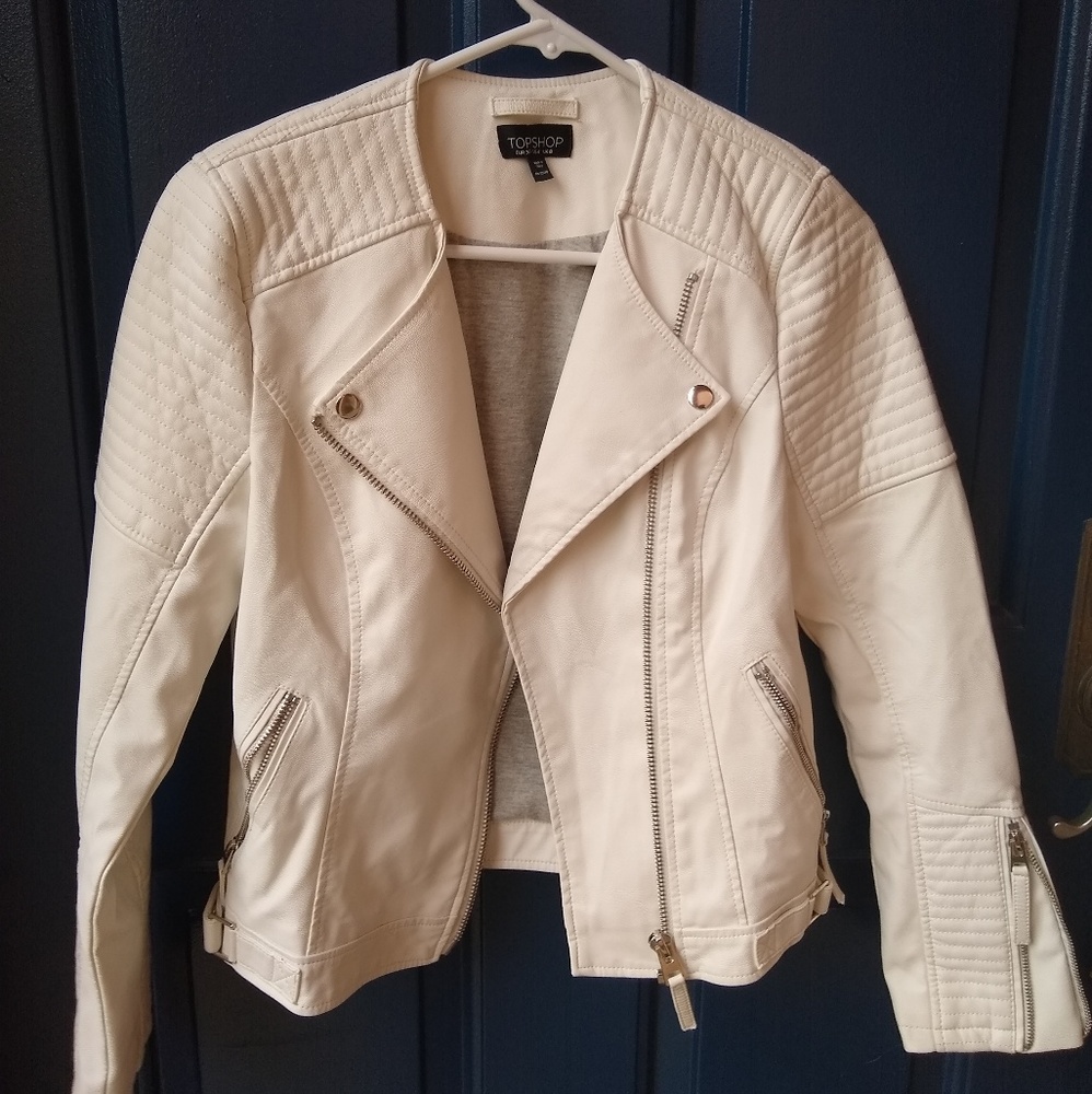 Topshop | Moto white faux leather jacket